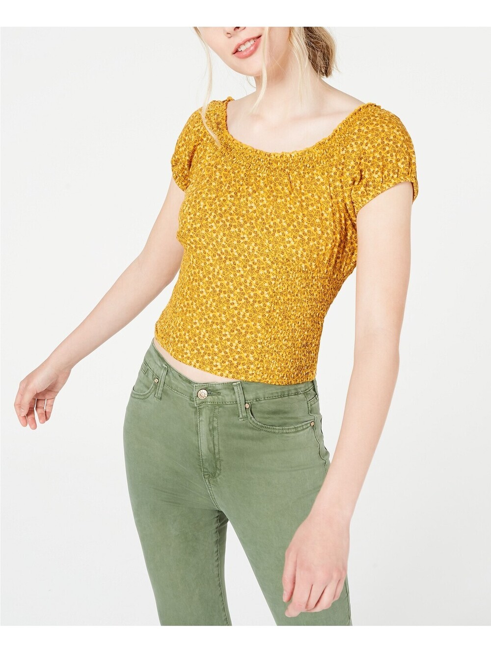 Self Esteem Juniors Floral-Printed Smocked Peasant Top Size S
